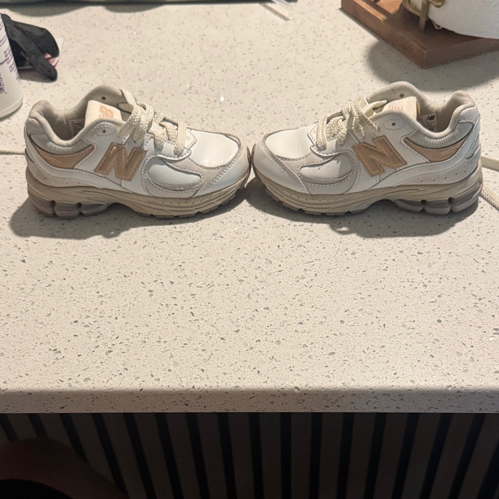 New Balance Kids Cream and Tan Sneakers